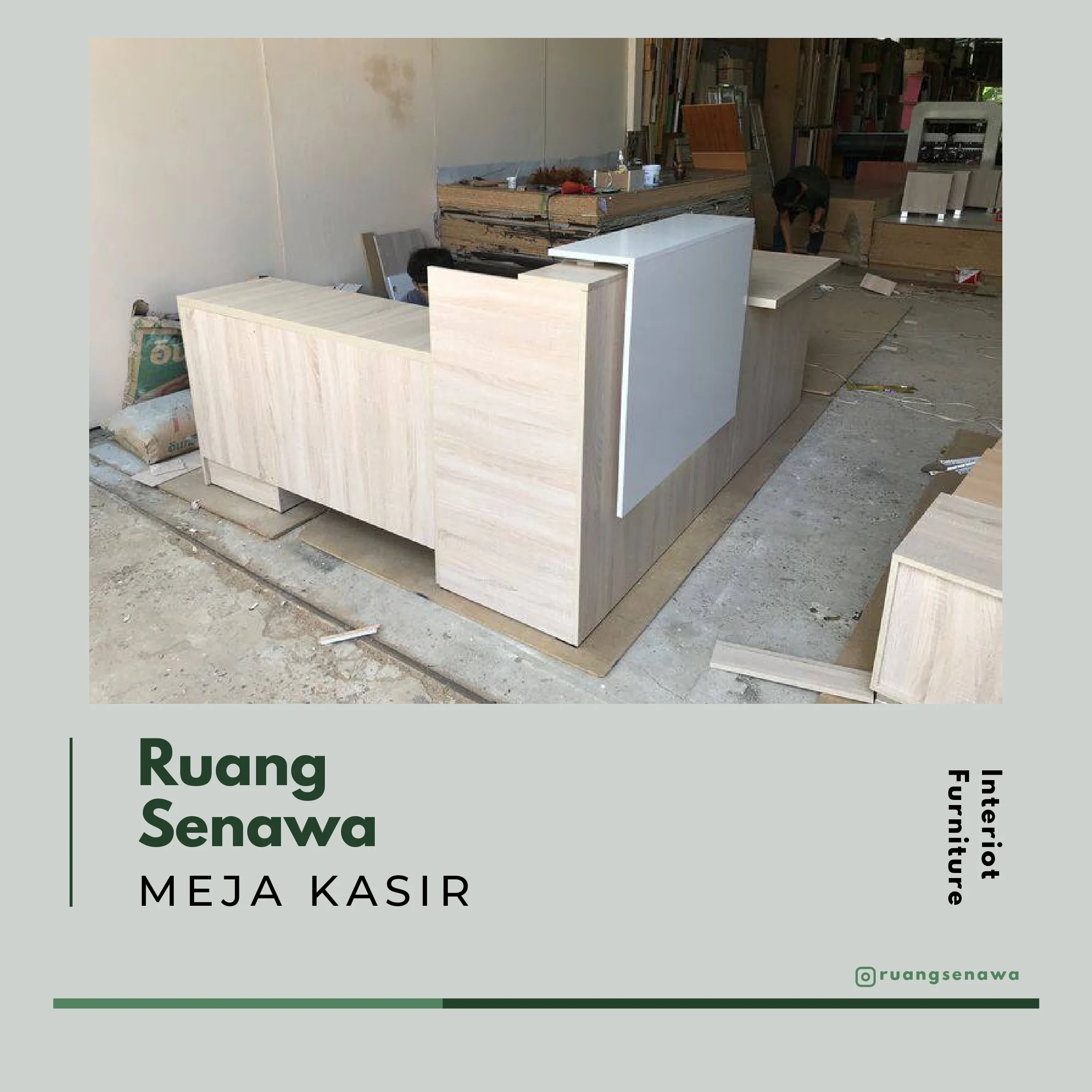 Reception Counter Workshop Build — Proses pembuatan dan perakitan meja kasir/resepsionis di workshop Kota Workshop Palu Ruang Senawa